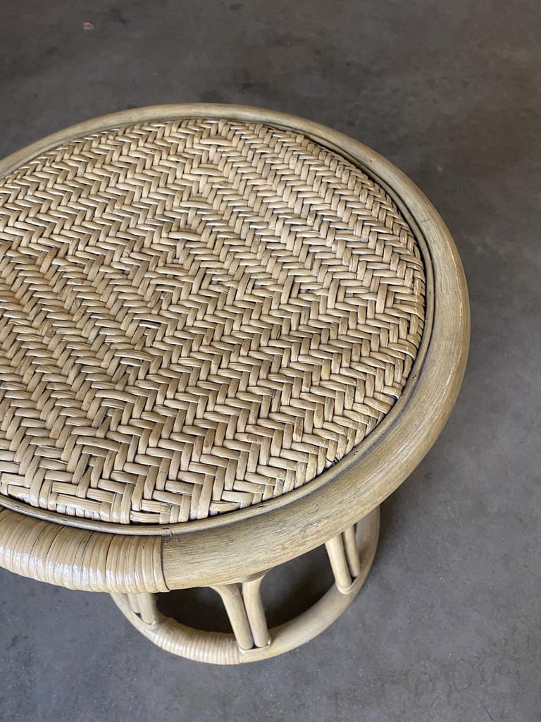 Restored "X" Rattan Vanity Stool with Wicker Seat - 5