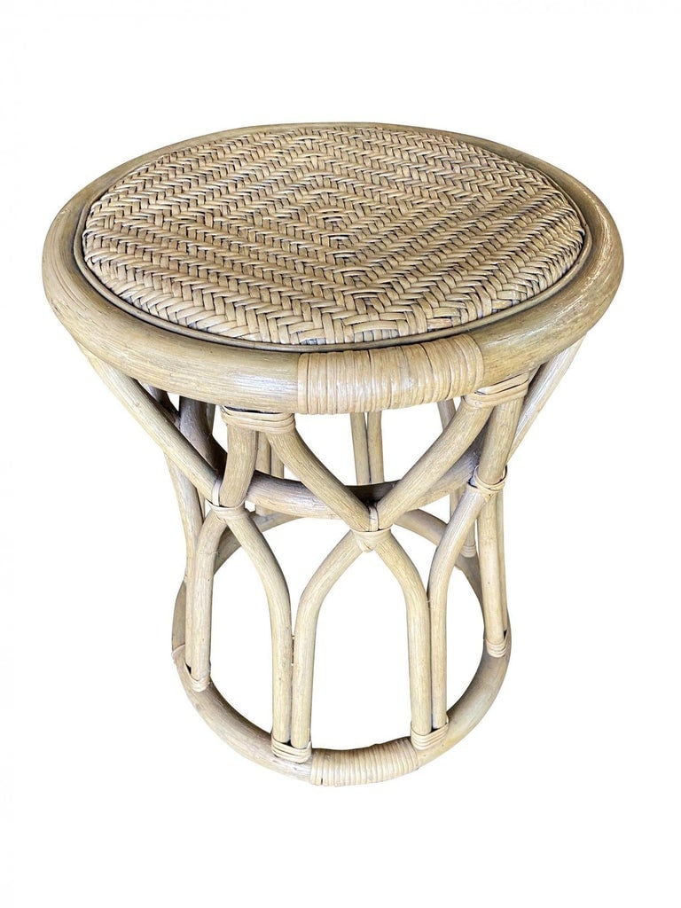 Restored "X" Rattan Vanity Stool with Wicker Seat - 7