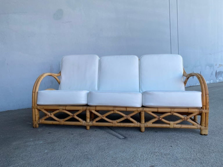 Rare Restored "1940s Transition" Rattan Sofa and Lounge Chair Living Room Set - 5