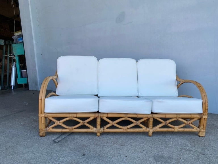 Rare Restored "1940s Transition" Rattan Sofa and Lounge Chair Living Room Set - 8