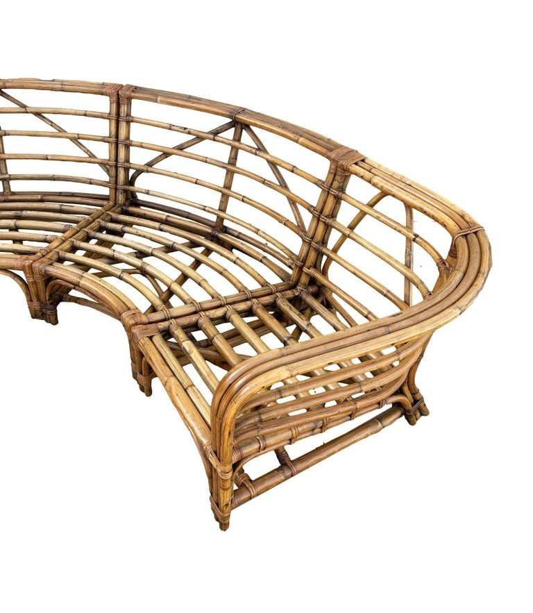 Restored MCM Rattan Round Sectional Corner Sofa w/ 3-Strand Waterfall Arms - 6
