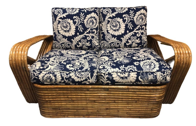 Restored MCM Six-Strand Double Triangle Pretzel Arm Tortoise Shell Rattan Settee - 2