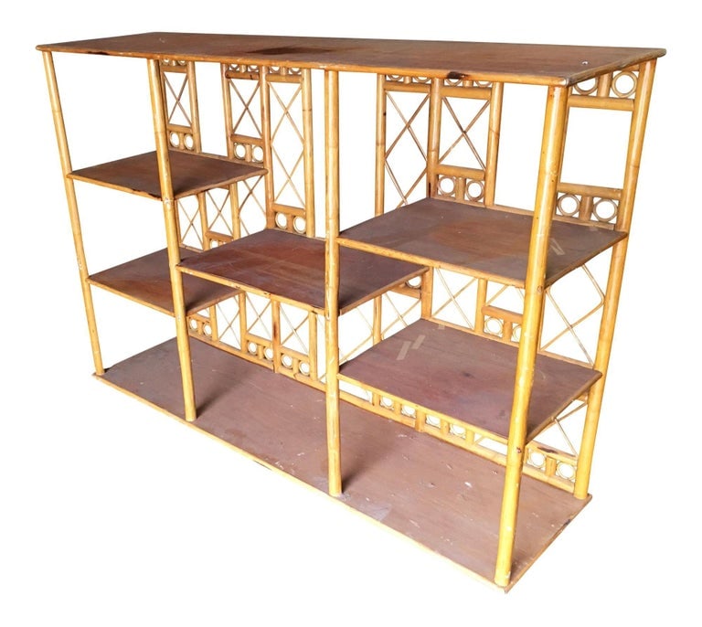 Restored Rattan Seven-Tier Tic-Tac-Toe Display Shelf Wall Etagere Unit - 2