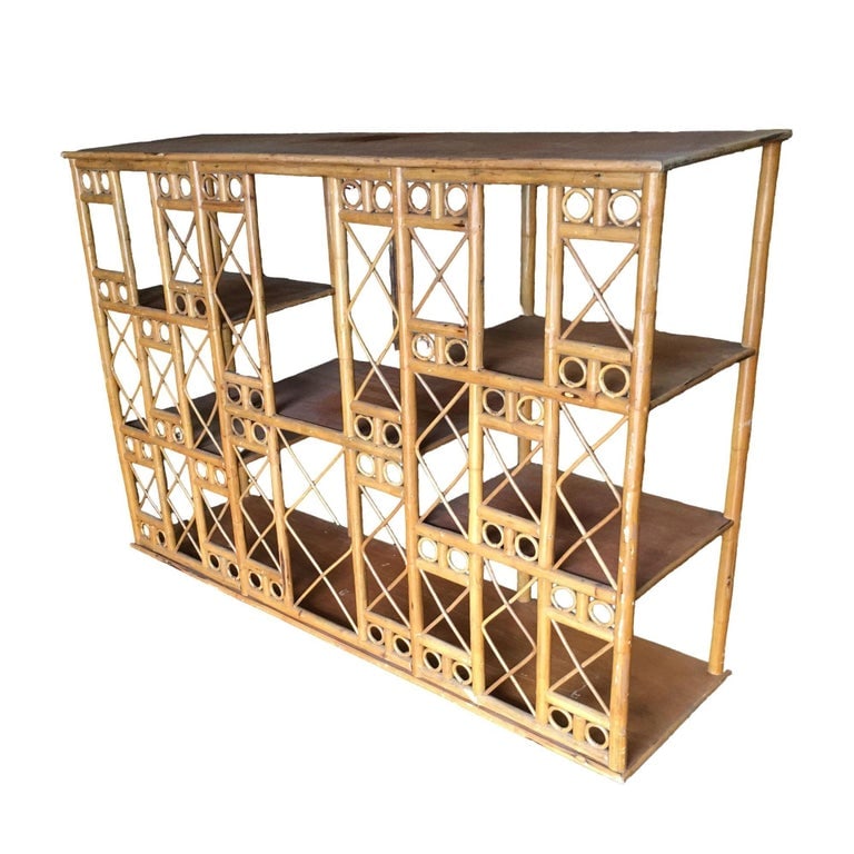 Restored Rattan Seven-Tier Tic-Tac-Toe Display Shelf Wall Etagere Unit - 4