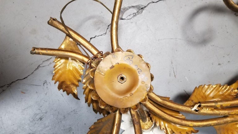 Mid Century Italian Tole Brass Floral Wall Sconce Sculpture - 4