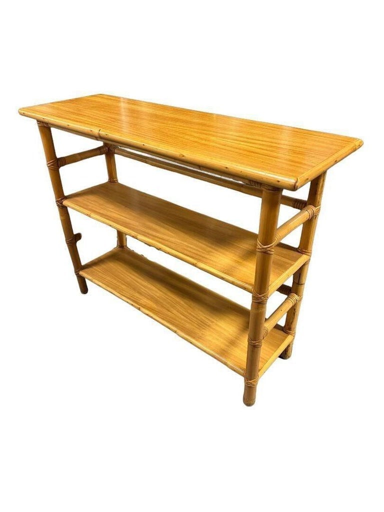 Restored Mid-Century Rattan and Mahogany Bookcase Console Table - 3