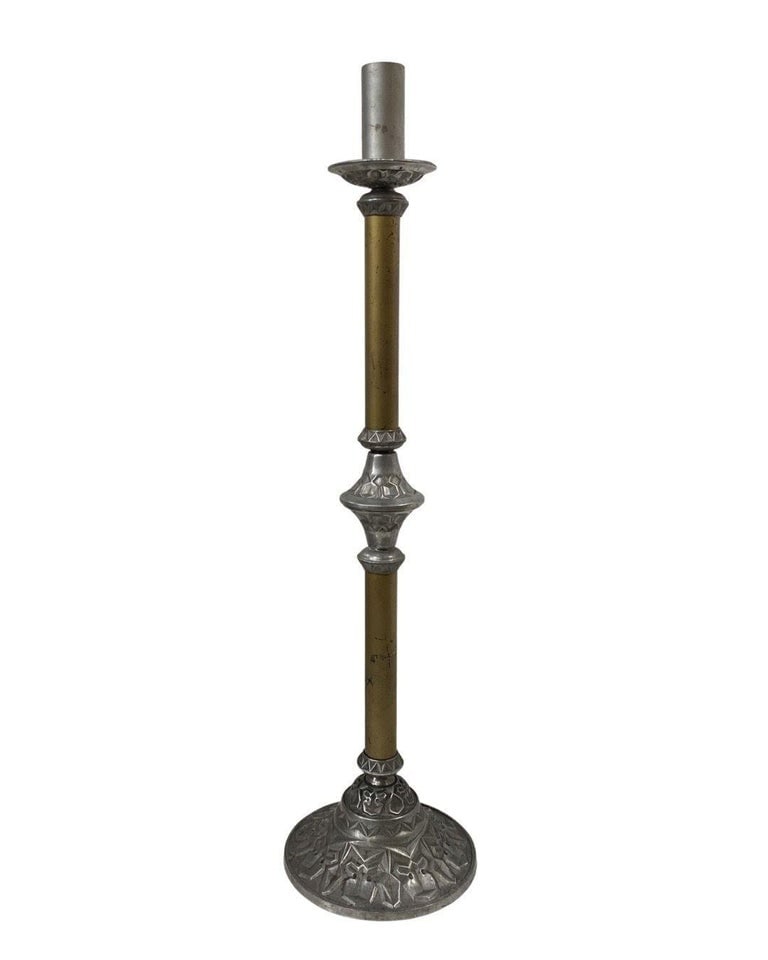 Arts and Crafts Two Tone Aluminum and Brass Art Deco Floor Standing Candelabra - 2
