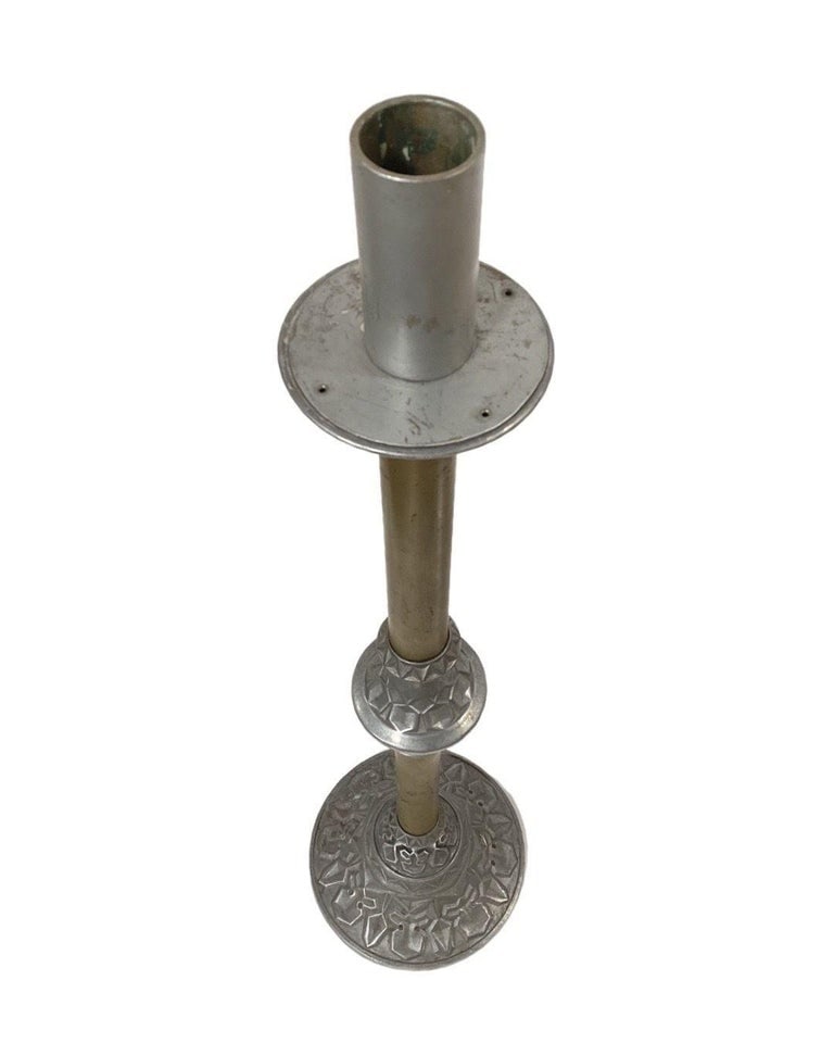 Arts and Crafts Two Tone Aluminum and Brass Art Deco Floor Standing Candelabra - 3