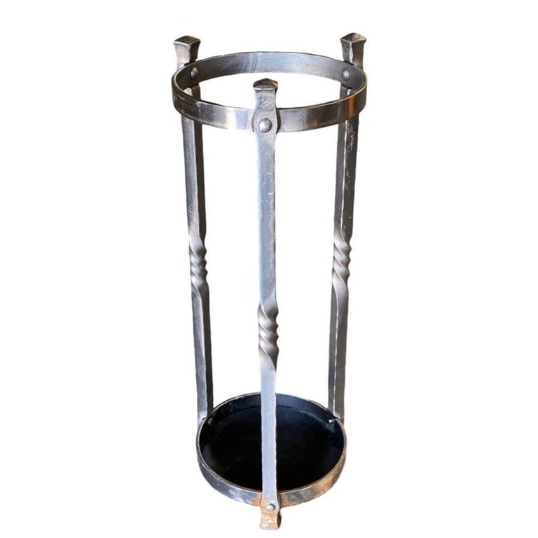High Style Chromed Iron Art Deco Umbrella and Cane Holder Stand - 3