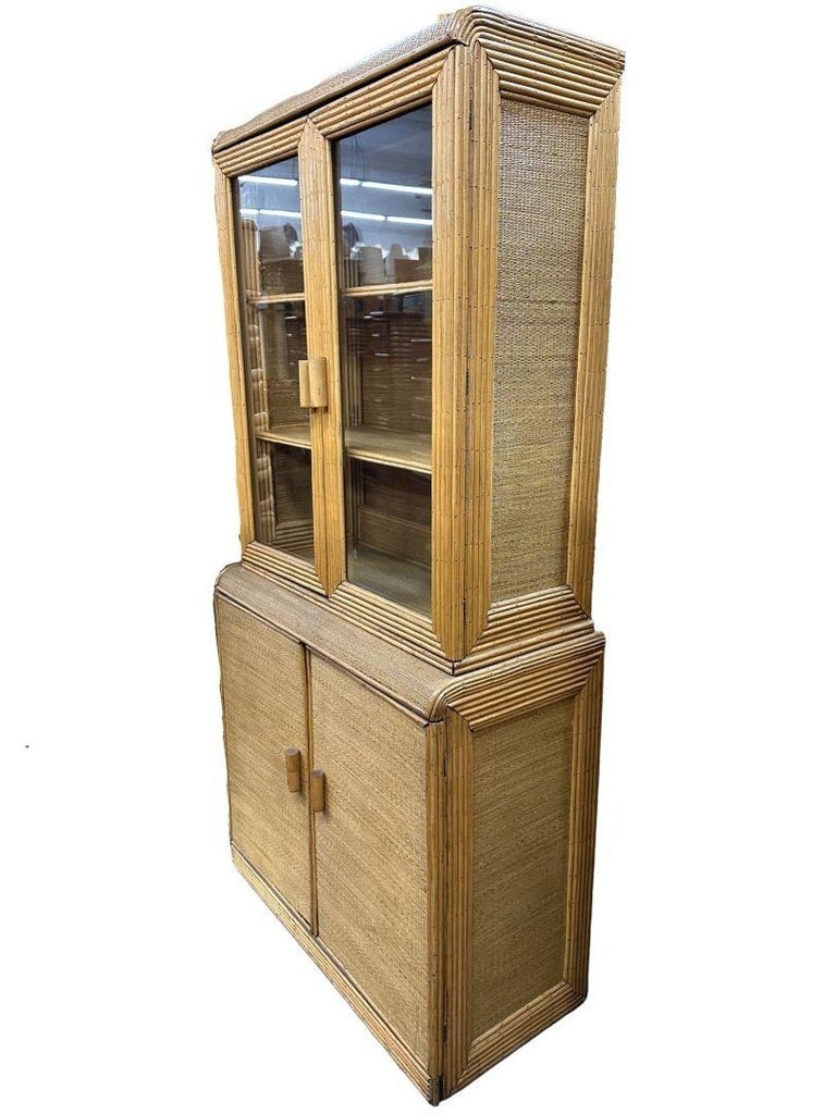 Restored Art Deco Stick Rattan & Grass Mat China Cabinet/Etagere - 3