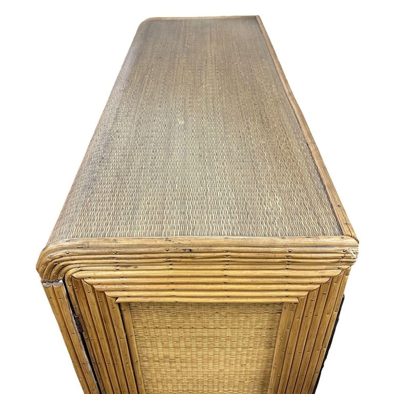 Restored Art Deco Stick Rattan & Grass Mat China Cabinet/Etagere - 6