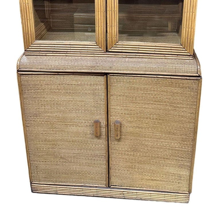 Restored Art Deco Stick Rattan & Grass Mat China Cabinet/Etagere - 8