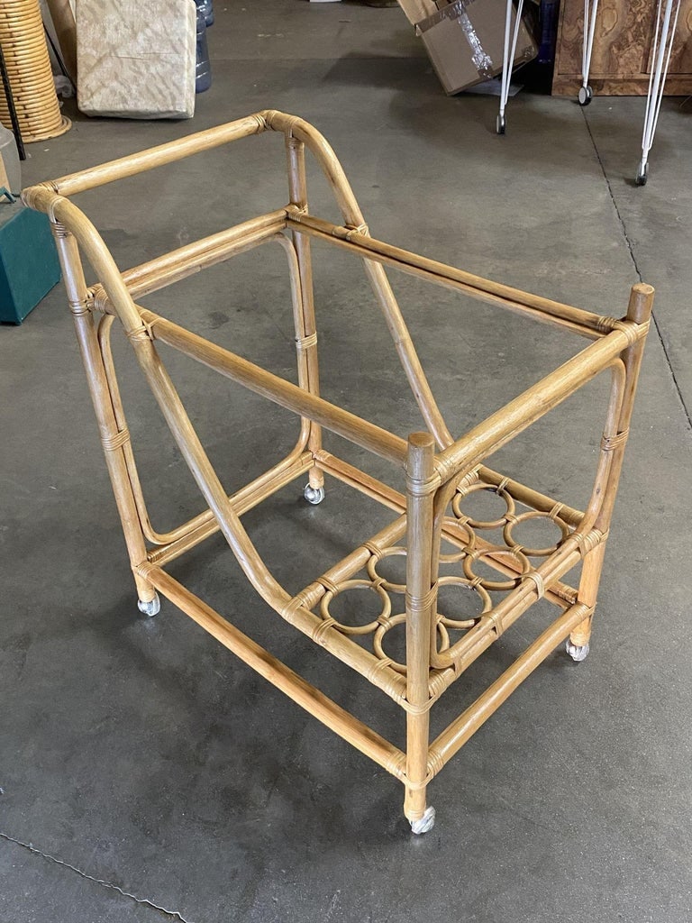 Restored Mid Century Rattan Bar Cart w/ Bottle Holder by Angraves, circa 1970 - 2