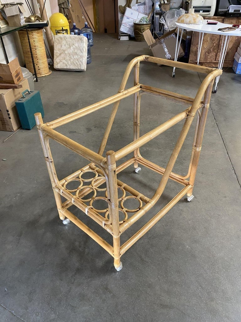 Restored Mid Century Rattan Bar Cart w/ Bottle Holder by Angraves, circa 1970 - 3