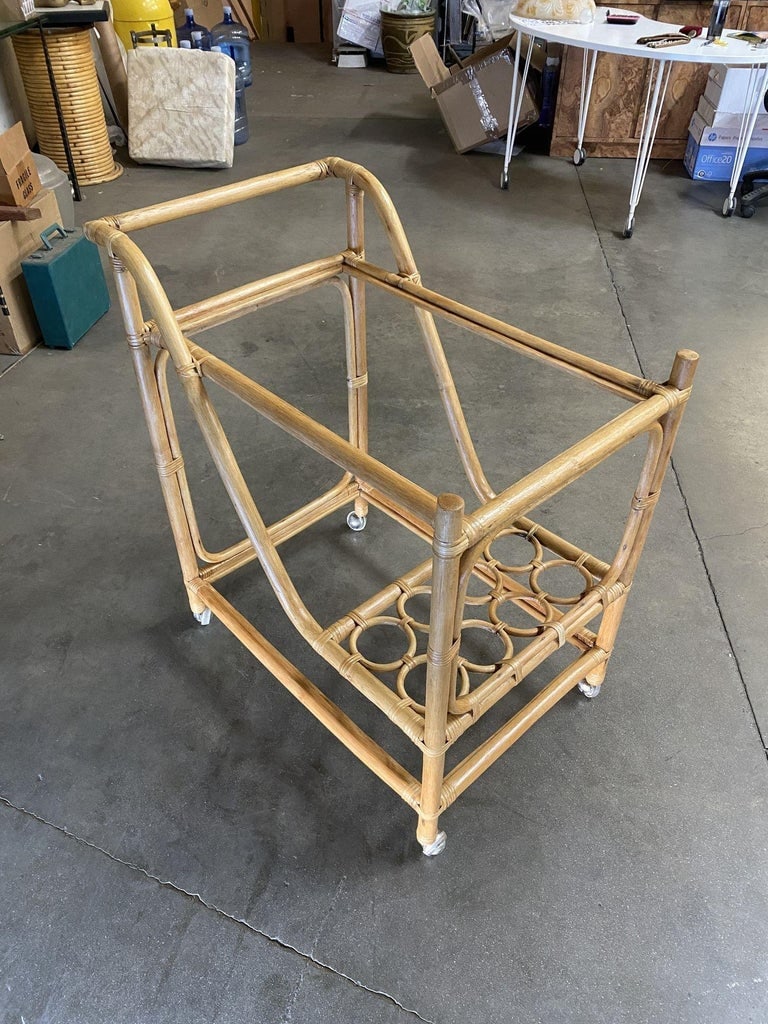 Restored Mid Century Rattan Bar Cart w/ Bottle Holder by Angraves, circa 1970 - 4