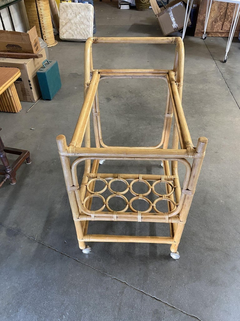 Restored Mid Century Rattan Bar Cart w/ Bottle Holder by Angraves, circa 1970 - 5