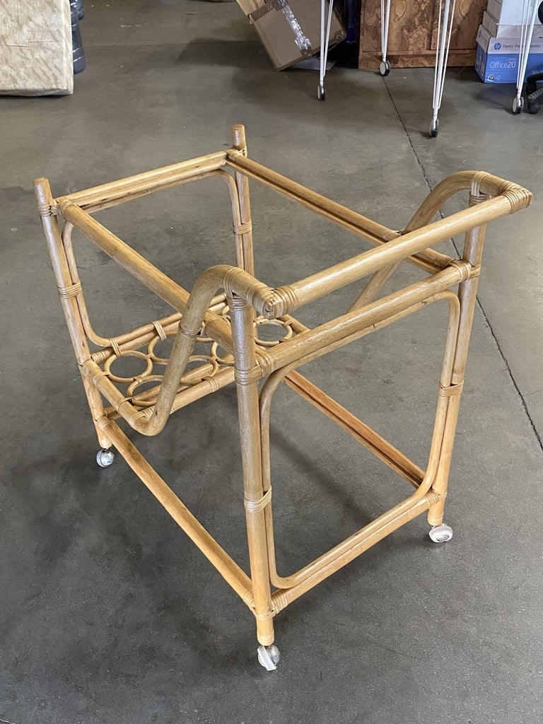 Restored Mid Century Rattan Bar Cart w/ Bottle Holder by Angraves, circa 1970 - 8