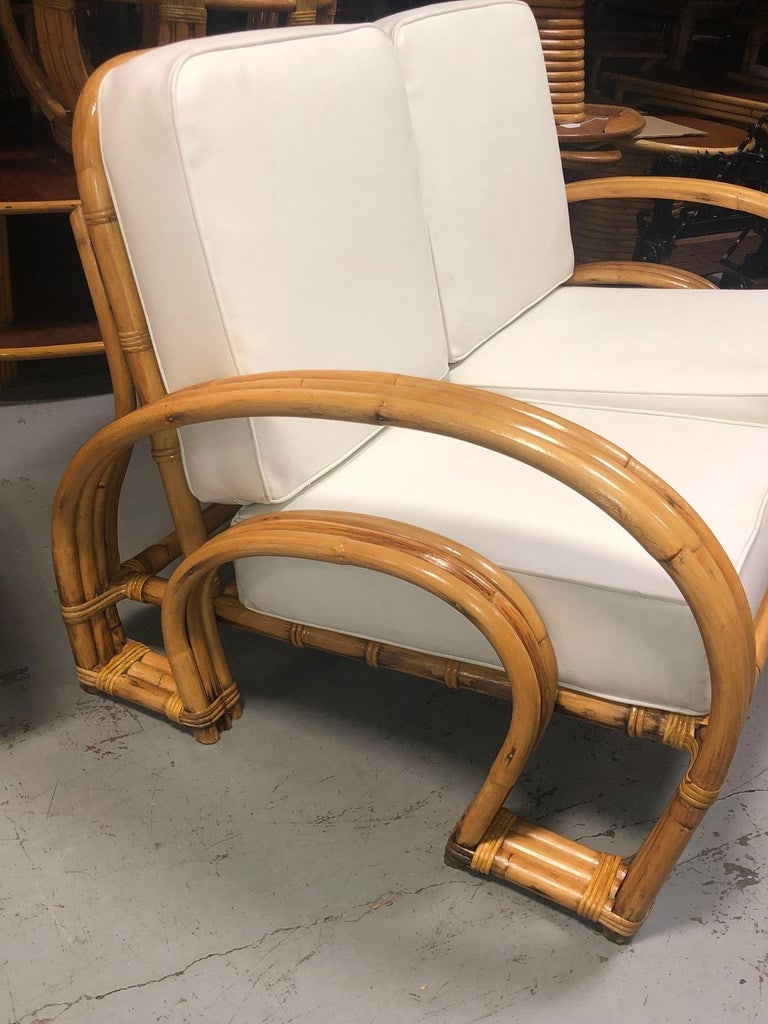 Restored Mid-century Rattan Double Horseshoe Settee Sofa, Pair - 11
