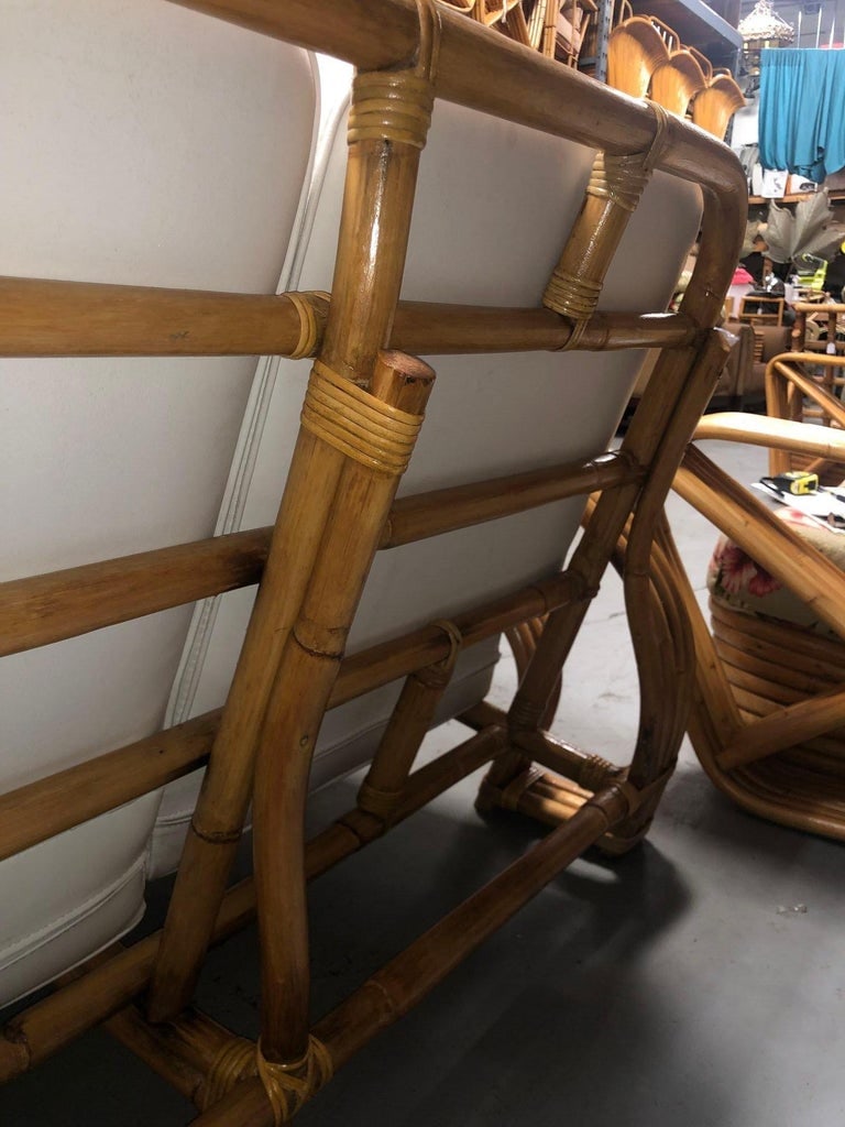 Restored Mid-century Rattan Double Horseshoe Settee Sofa, Pair - 15