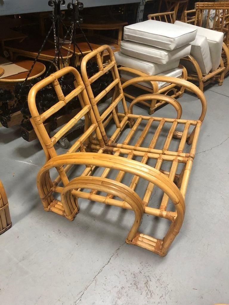 Restored Mid-century Rattan Double Horseshoe Settee Sofa, Pair - 4