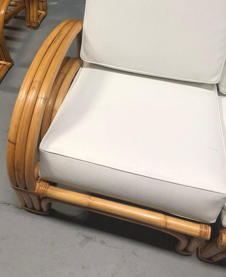 Restored Mid-century Rattan Double Horseshoe Settee Sofa, Pair - 8