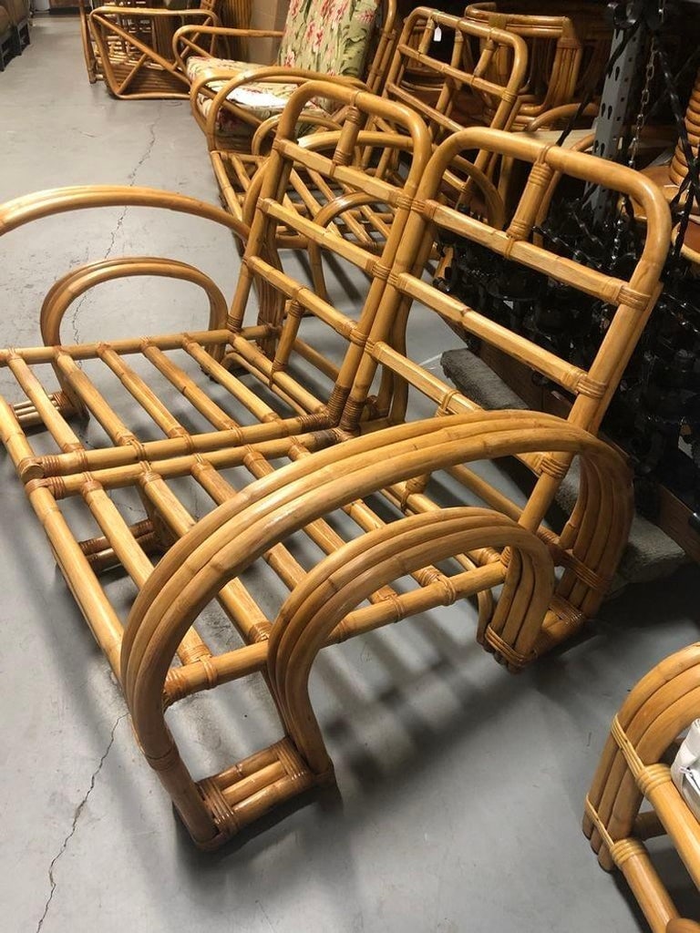 Restored Mid-century Rattan Double Horseshoe Settee Sofa, Pair - 9