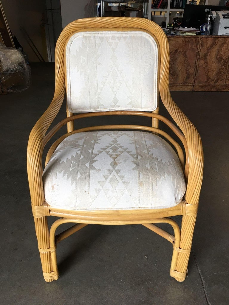 Restored Rattan Dining Armchair W/ Twisted Rattan Arms, Set of 4 - 3