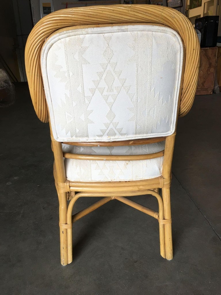 Restored Rattan Dining Armchair W/ Twisted Rattan Arms, Set of 4 - 6