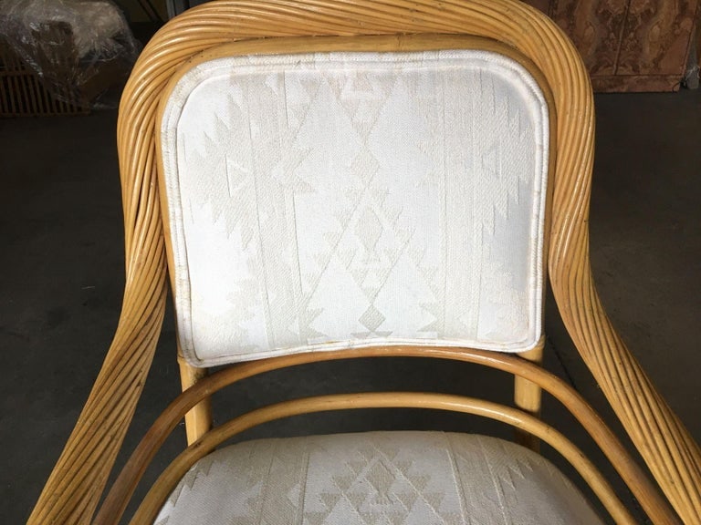 Restored Rattan Dining Armchair W/ Twisted Rattan Arms, Set of 4 - 9