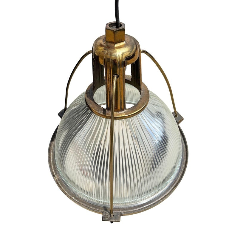 Rare Brass Plated Holophane Industrial Hanging Pendant Light - 3