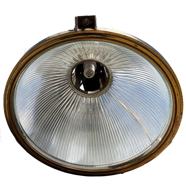 Rare Brass Plated Holophane Industrial Hanging Pendant Light - 6
