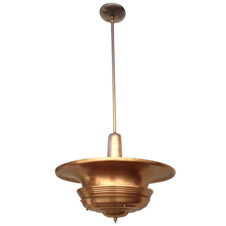 Streamline Machine Age Copper Tiered Disk Saucer Ceiling Hanging Pendant - 2