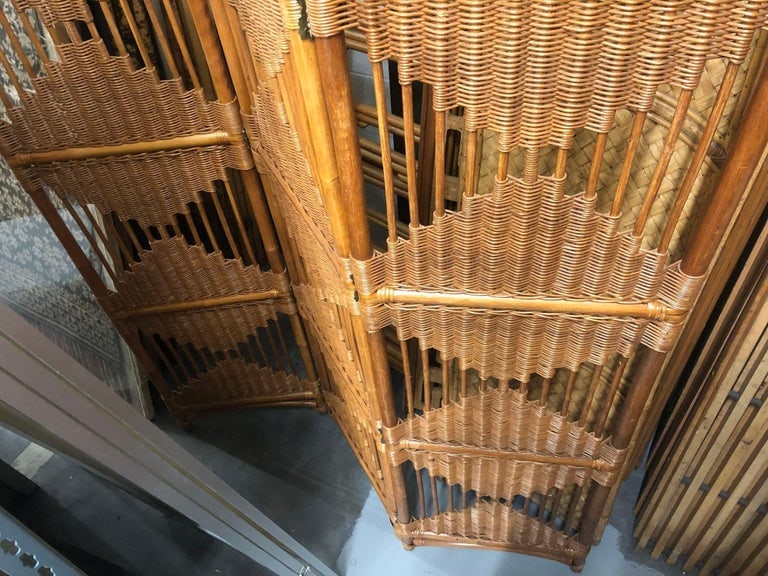 Folding Screen, Rattan and Woven Wicker 3 Panel - 10