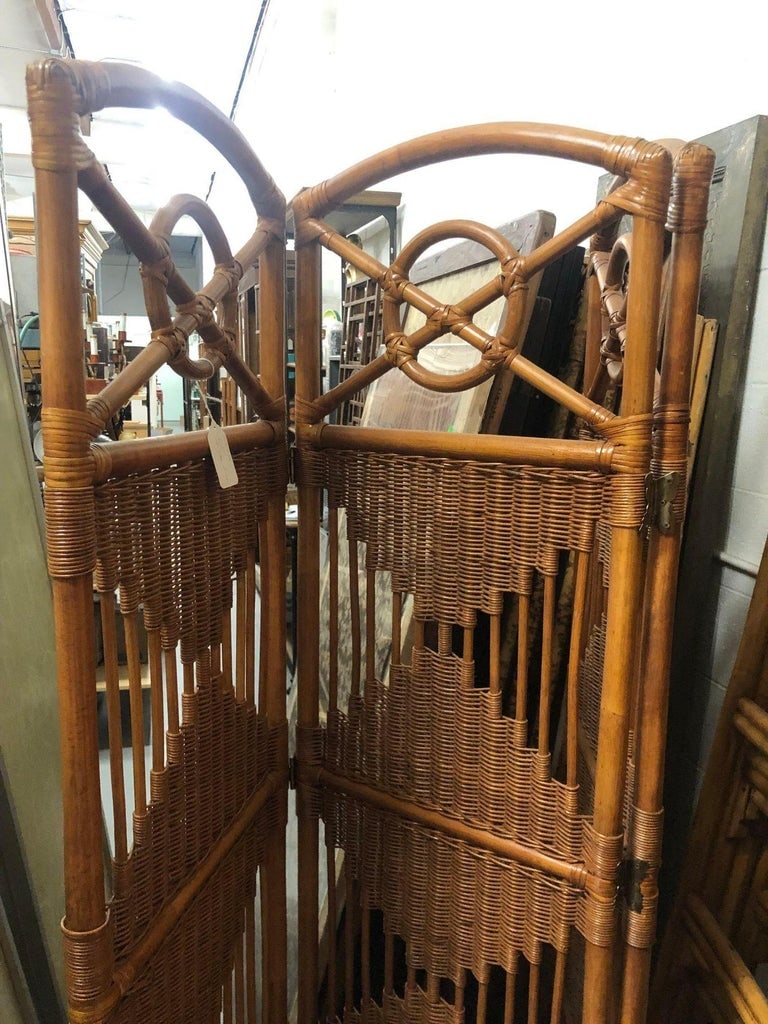 Folding Screen, Rattan and Woven Wicker 3 Panel - 5