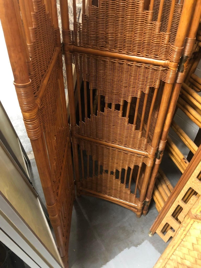 Folding Screen, Rattan and Woven Wicker 3 Panel - 6