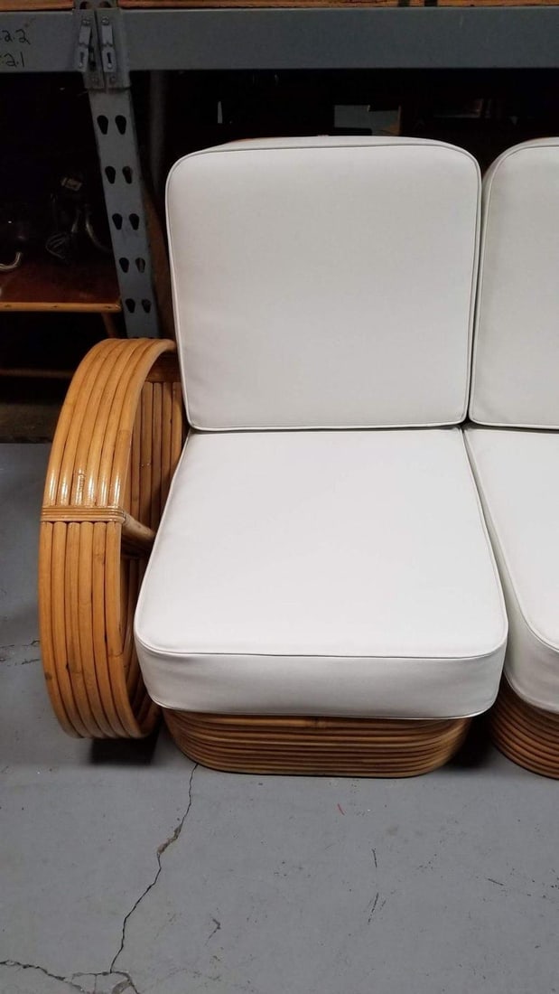 Restored MCM Six-Strand 3-Seat Full Pretzel Rattan Sectional Sofa, Stacked Base - 4