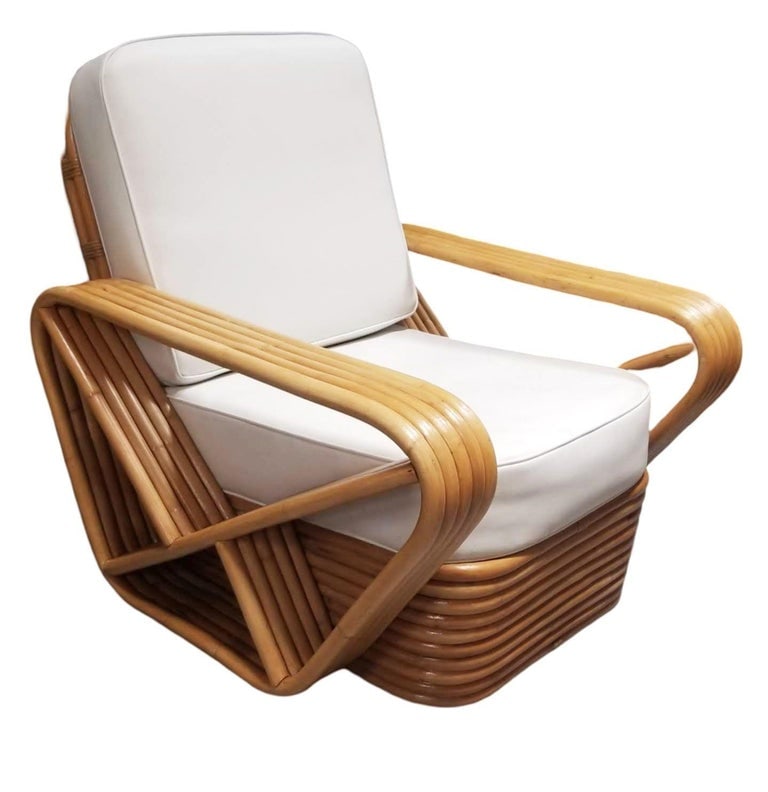 Restored MCM Rattan Five Strand Square Pretzel Sofa, Lounge Chair Livingroom Set - 3