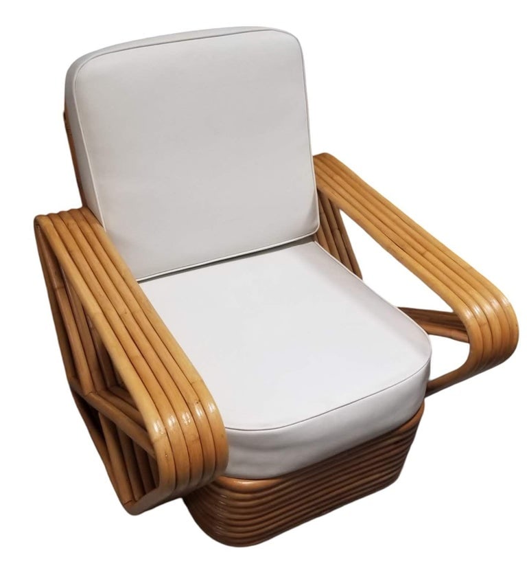 Restored MCM Rattan Five Strand Square Pretzel Sofa, Lounge Chair Livingroom Set - 4