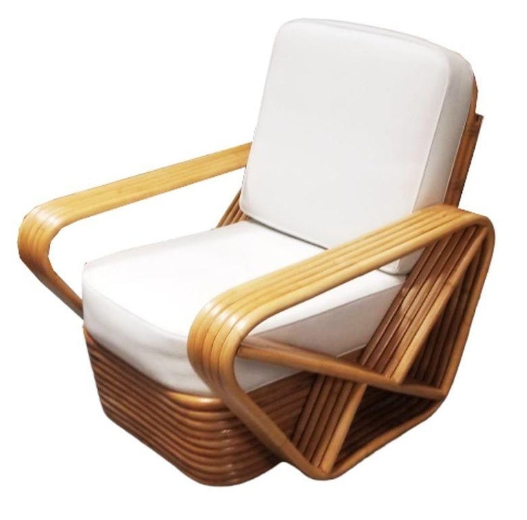 Restored MCM Rattan Five Strand Square Pretzel Sofa, Lounge Chair Livingroom Set - 5