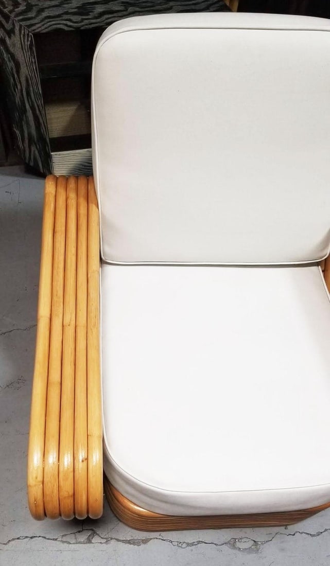 Restored MCM Rattan Five Strand Square Pretzel Sofa, Lounge Chair Livingroom Set - 6