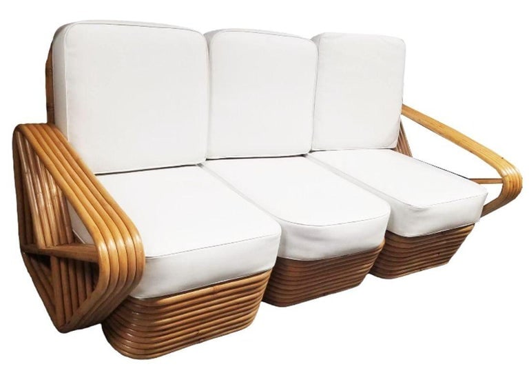 Restored MCM Rattan Five Strand Square Pretzel Sofa, Lounge Chair Livingroom Set - 7