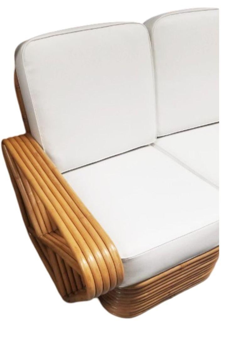 Restored MCM Rattan Five Strand Square Pretzel Sofa, Lounge Chair Livingroom Set - 8