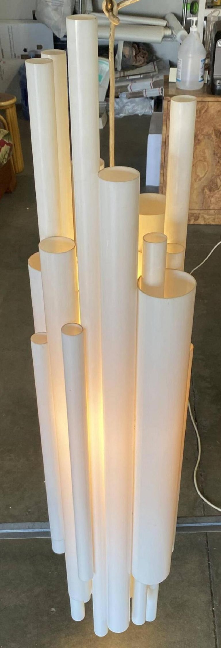 Modernist White Lucite Stacked Tube Chandelier by Rougier, Circa 1970s - 4