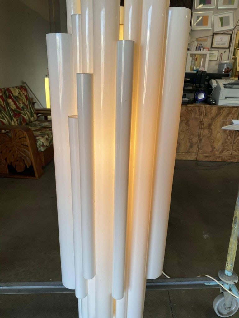 Modernist White Lucite Stacked Tube Chandelier by Rougier, Circa 1970s - 8