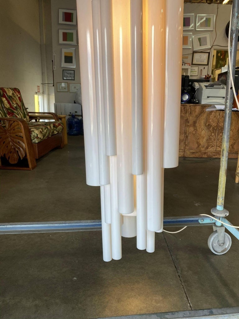 Modernist White Lucite Stacked Tube Chandelier by Rougier, Circa 1970s - 9
