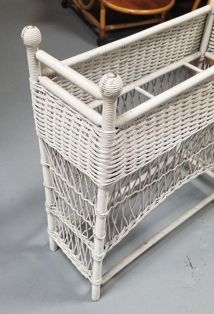 Restored White Rattan Wicker Plant Stand - 2