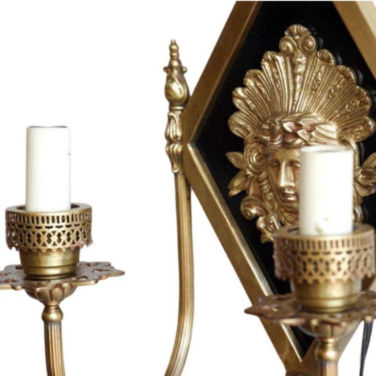 Edwardian era Neoclassical Bronze Greek Face 2-Arm Sconce, 2 Available - 3