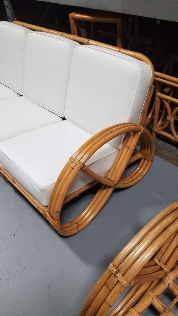 Restored Rattan Three-Strand Full Pretzel Lounge Chair and Three-Seat Sofa Set - 5