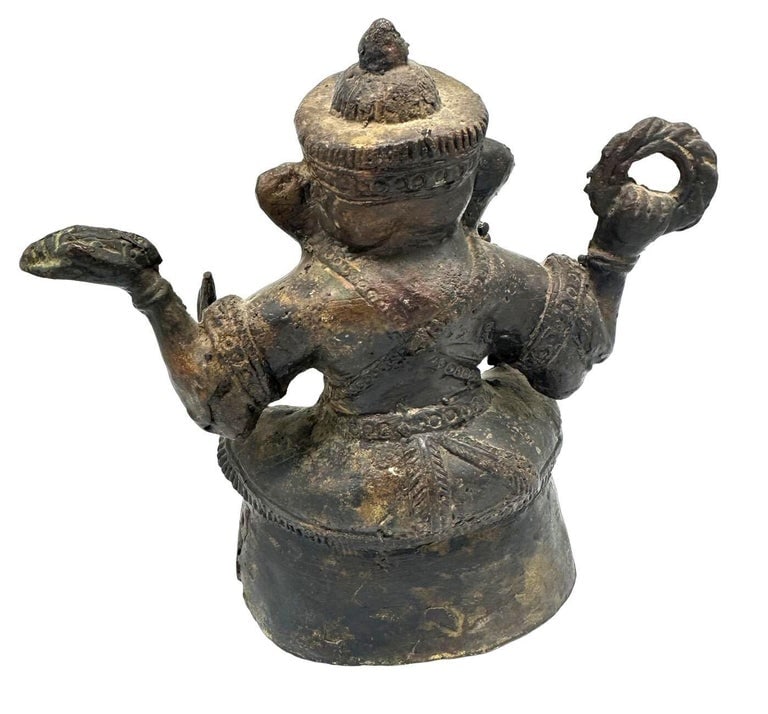 Antique Bronze Ganesha Seated Meditation Four Hands Hindu Ganapati Sculpture - 7