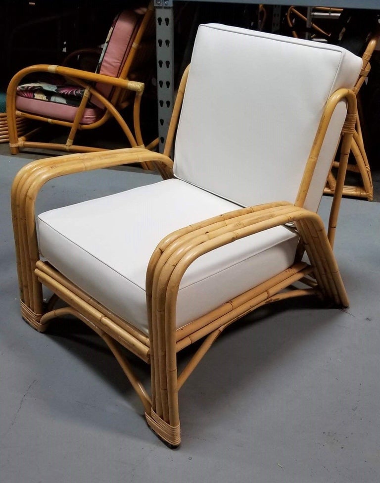 Restored 4-Strand Staple Arm Rattan Lounge Chair by Paul Laszlo - 5